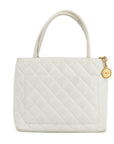 Chanel Caviar Skin Reprint Medallion Tote Bag White 2 Series 