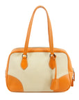 Prada Beige / Orange Canvas &amp; Leather Boston Bowler Bag  