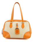 Prada Beige / Orange Canvas &amp; Leather Boston Bowler Bag  