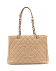 Chanel GST Caviar Skin Chain Tote Bag Beige Silver Fittings 12735921