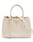 Prada Saffiano Lux Small White Galleria Double Zip Tote Bag 