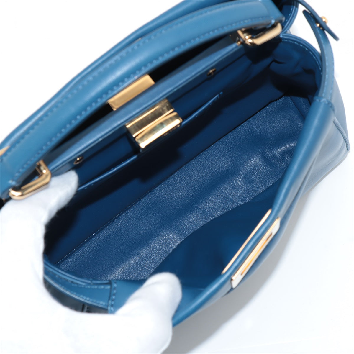 Fendi Mini Peek-a-boo Leather 2 Way Handbag Blue 8BN244 -