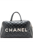 Chanel Logo Matelasse Black Quilted Calfskin Bowler Boston Bag 