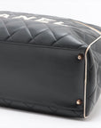 Chanel Logo Matelasse Black Quilted Calfskin Bowler Boston Bag 