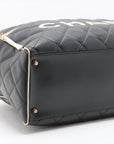 Chanel Logo Matelasse Black Quilted Calfskin Bowler Boston Bag 