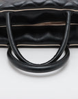 Chanel Logo Matelasse Black Quilted Calfskin Bowler Boston Bag 