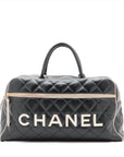 Chanel Logo Matelasse Black Quilted Calfskin Bowler Boston Bag 