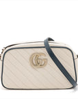 Gucci GG Marmont Small Diagonal Leather Chain Crossbody Bag White 