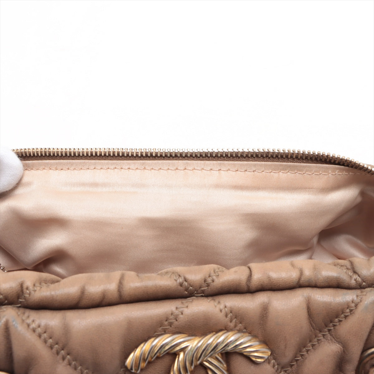 Chanel Bubble Quilt Lambskin Chain Shoulder Bag Beige Gold Metal Fittings 12 Series  