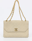 Chanel Beige Quilted Lambskin Matelasse Half Flap Bag