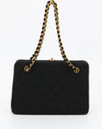 Chanel Black Quilted Cotton Kisslock Bag