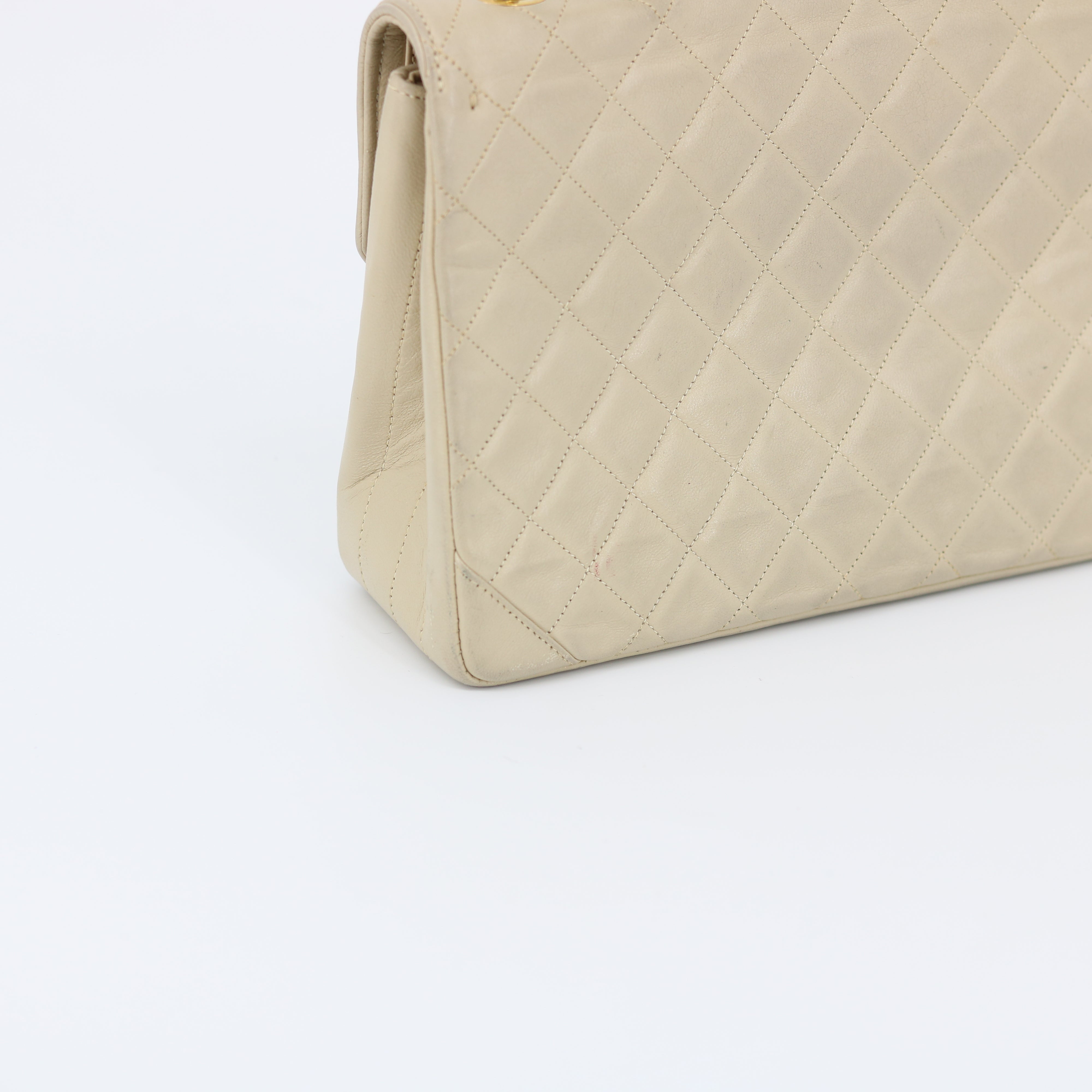 Chanel Beige Quilted Lambskin Matelasse Half Flap Bag