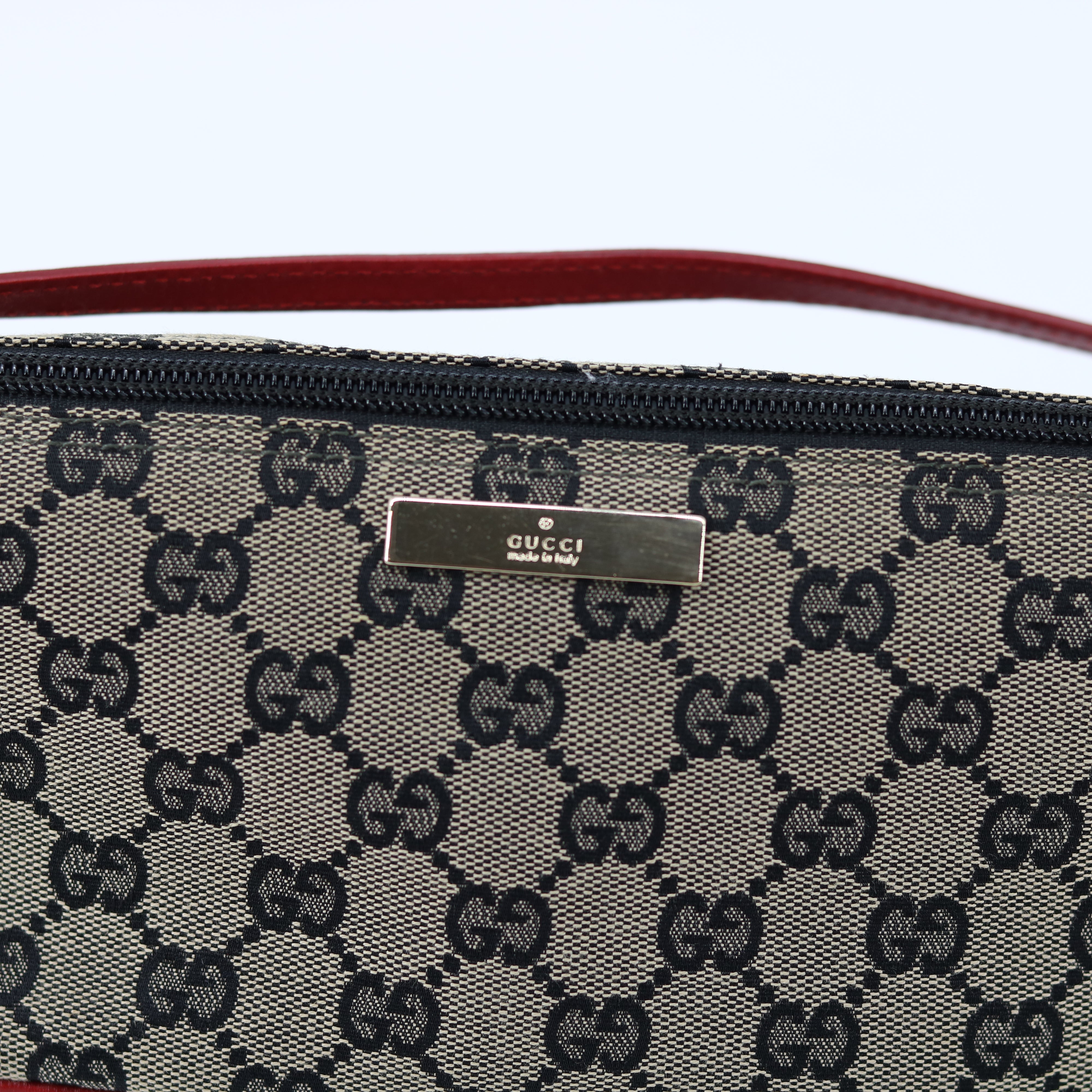 Gucci GG Canvas Boat Pochette w/ Red Trim