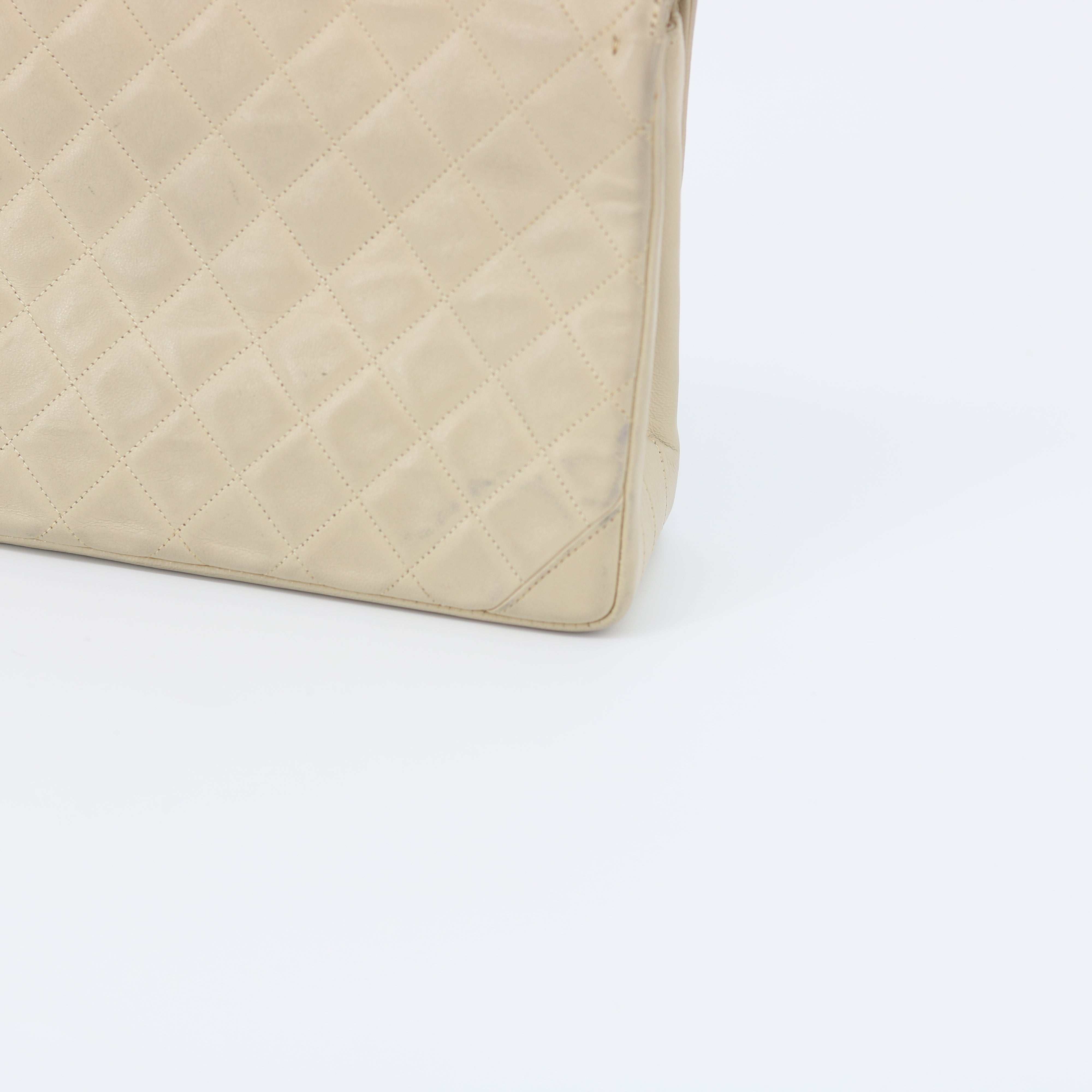 Chanel Beige Quilted Lambskin Matelasse Half Flap Bag