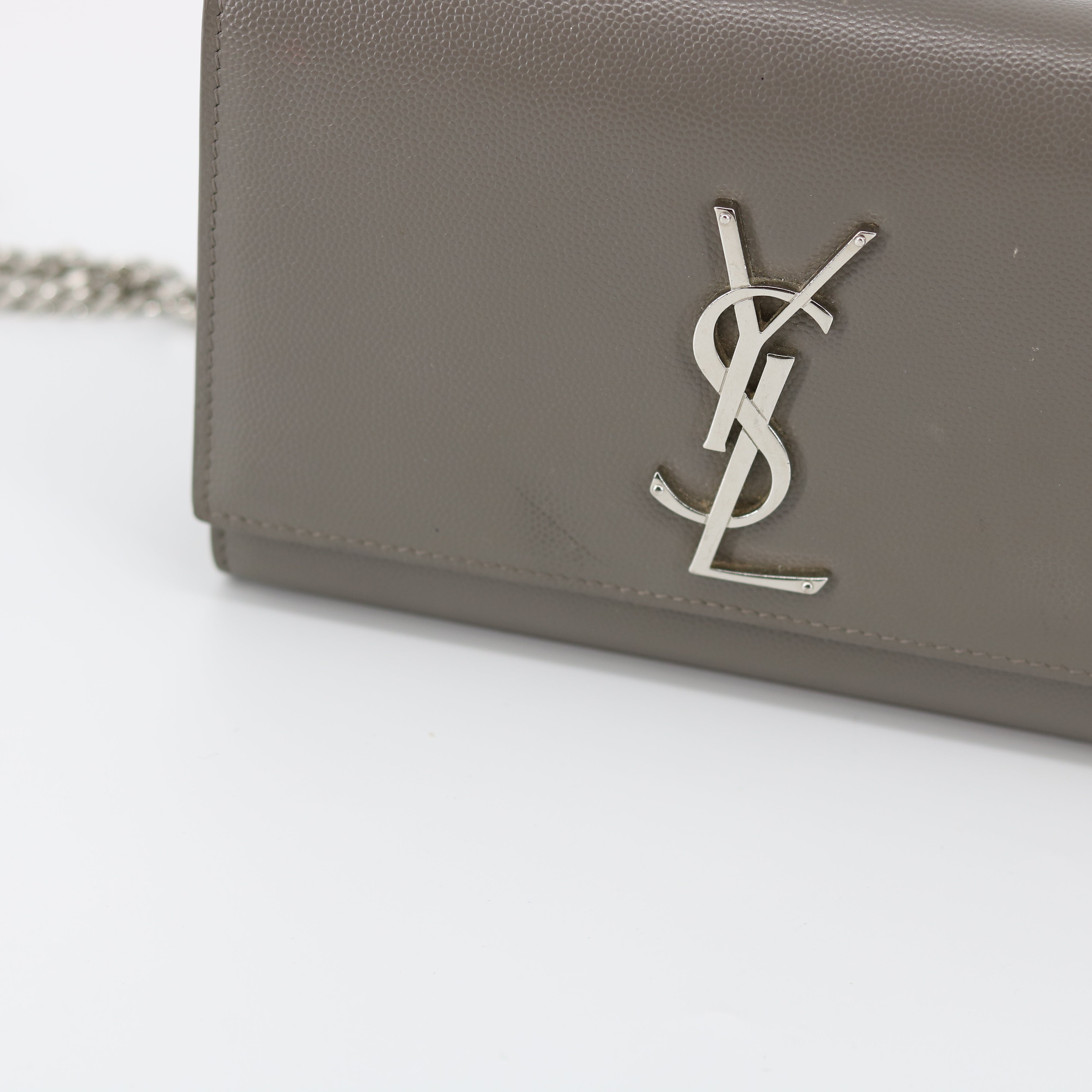 YSL Grey Monogram Leather Kate Bag