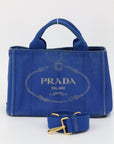 Prada Cobalt Blue Canvas Canapa Logo 2 Way Tote