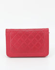 Chanel Red Matelasse Leather Boy Wallet On Chain Crossbody  