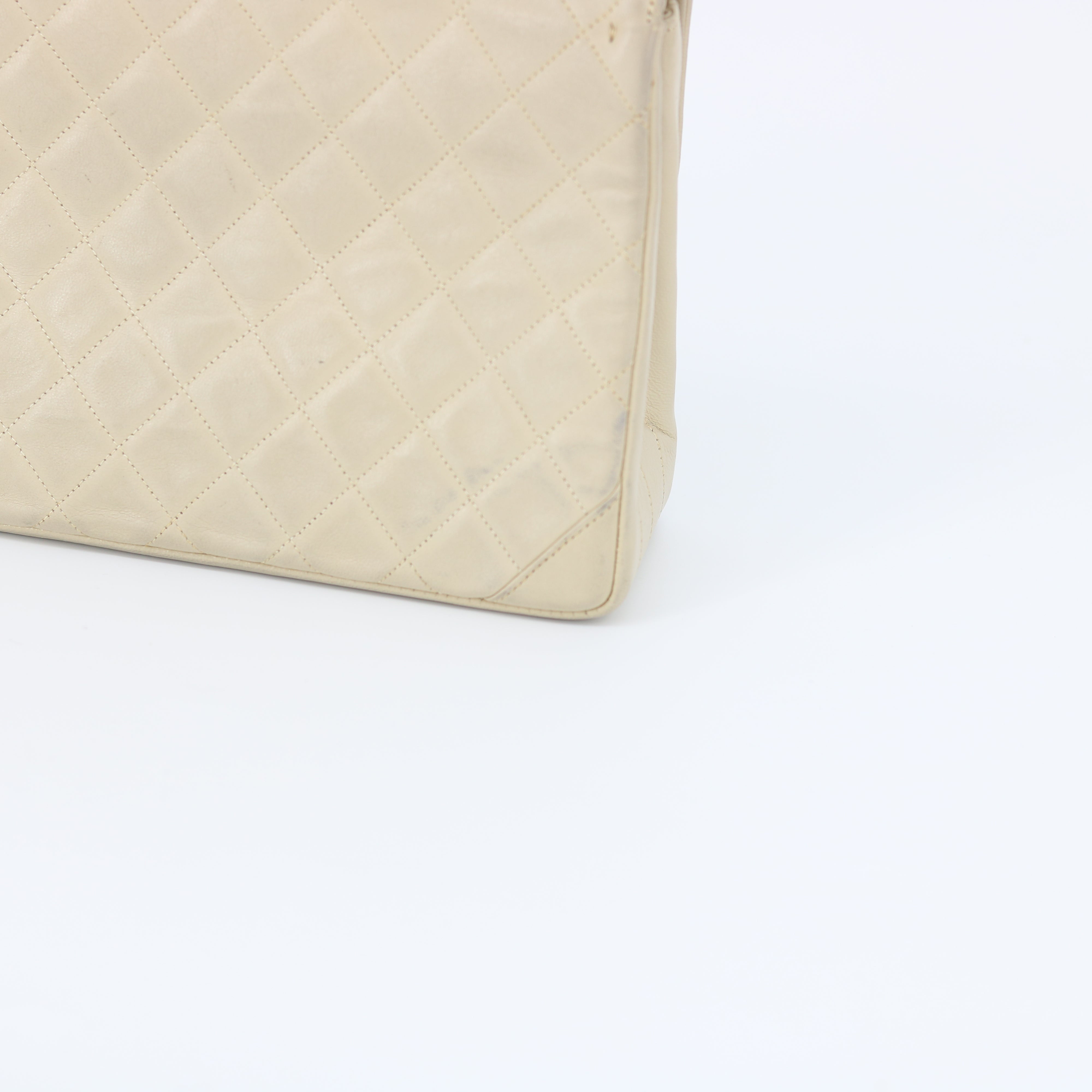 Chanel Beige Quilted Lambskin Matelasse Half Flap Bag