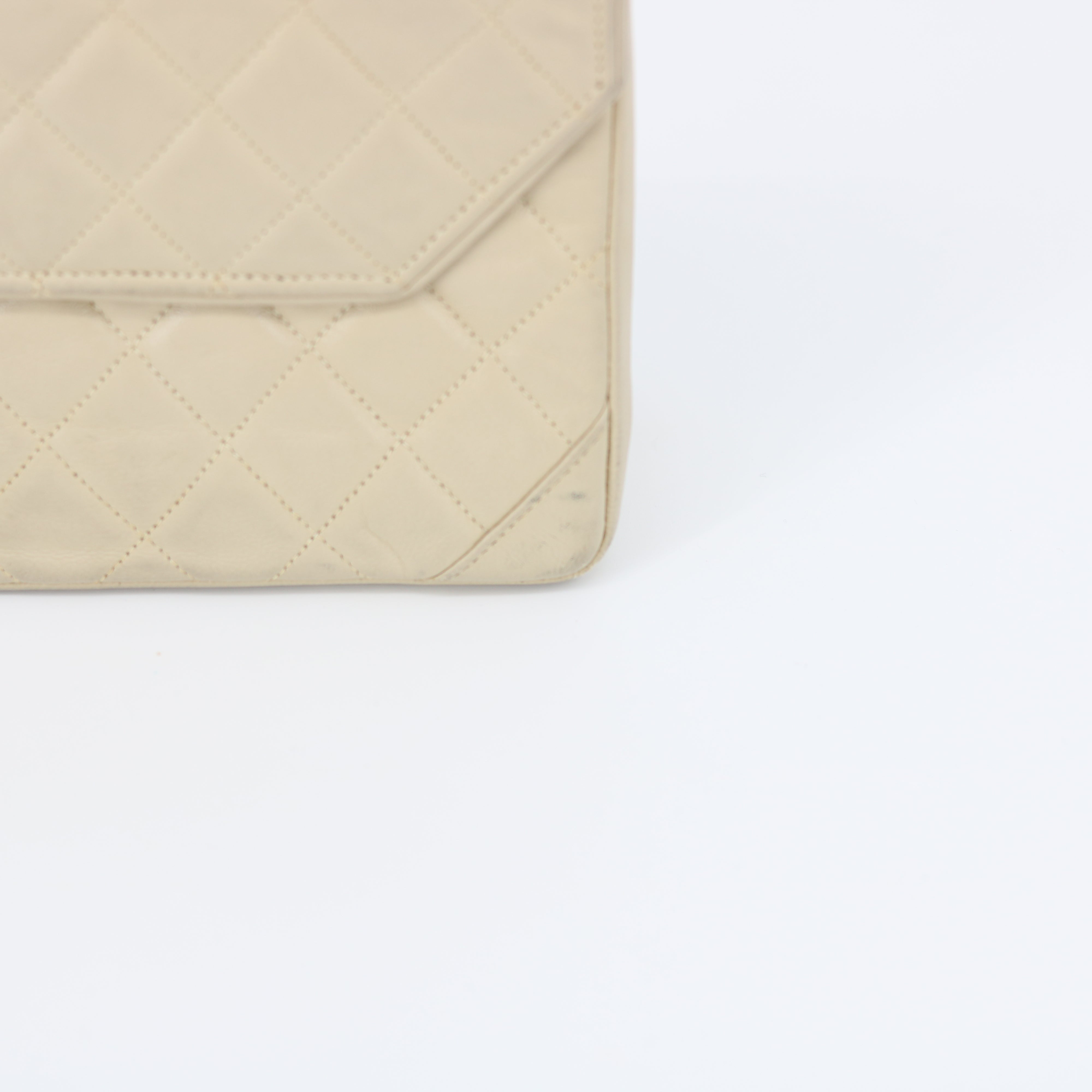 Chanel Beige Quilted Lambskin Matelasse Half Flap Bag