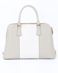 Prada Grey/White Saffiano Promenade Satchel Bag