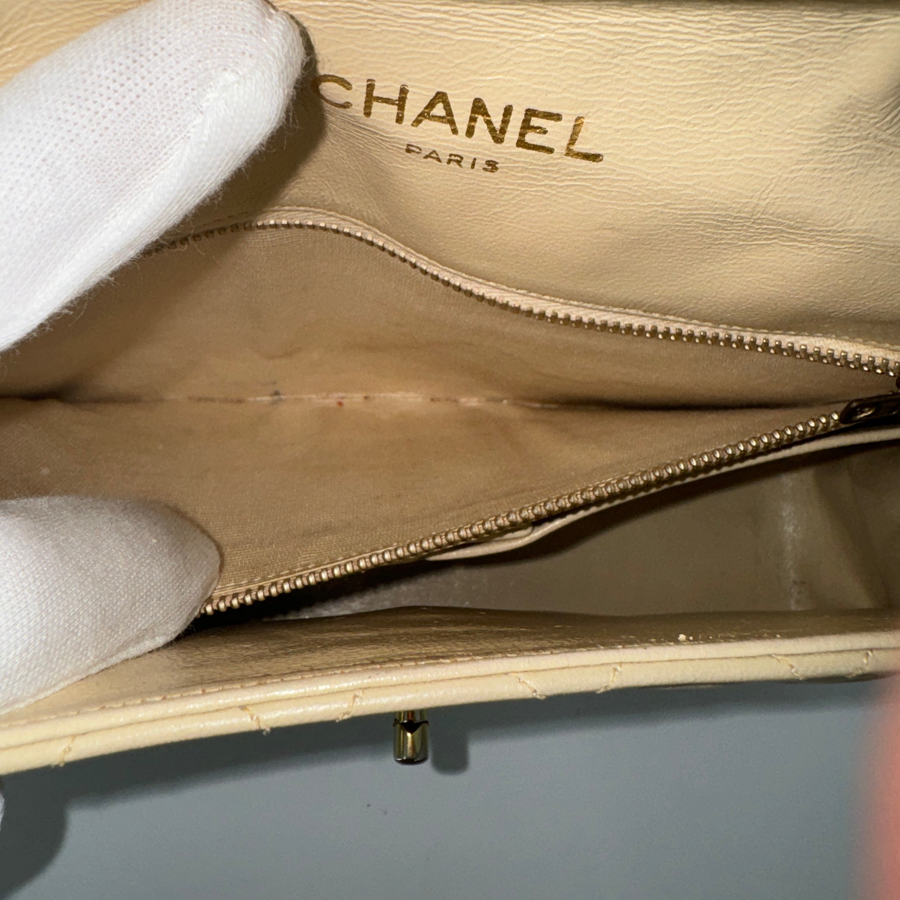 Chanel Beige Quilted Lambskin Matelasse Half Flap Bag