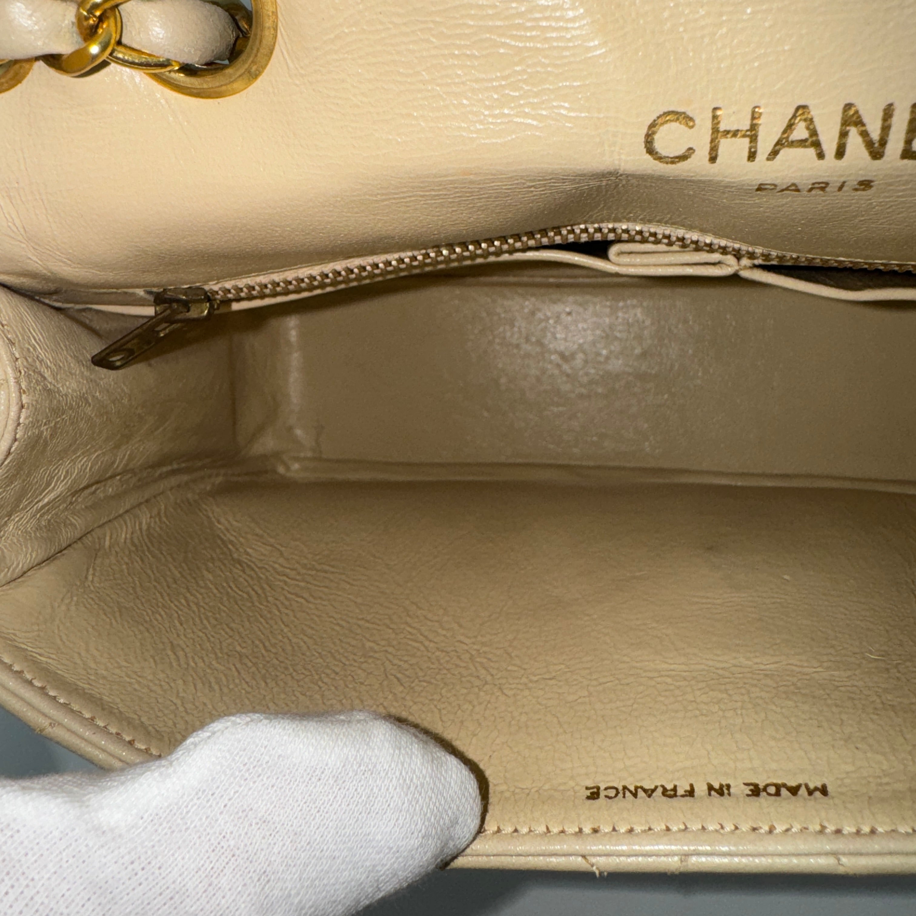 Chanel Beige Quilted Lambskin Matelasse Half Flap Bag