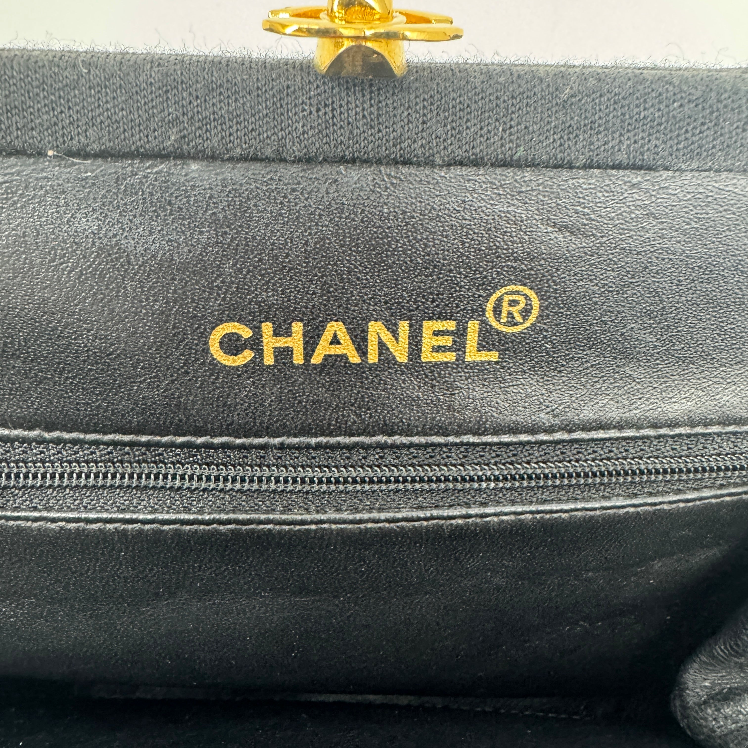 Chanel Black Quilted Cotton Kisslock Bag