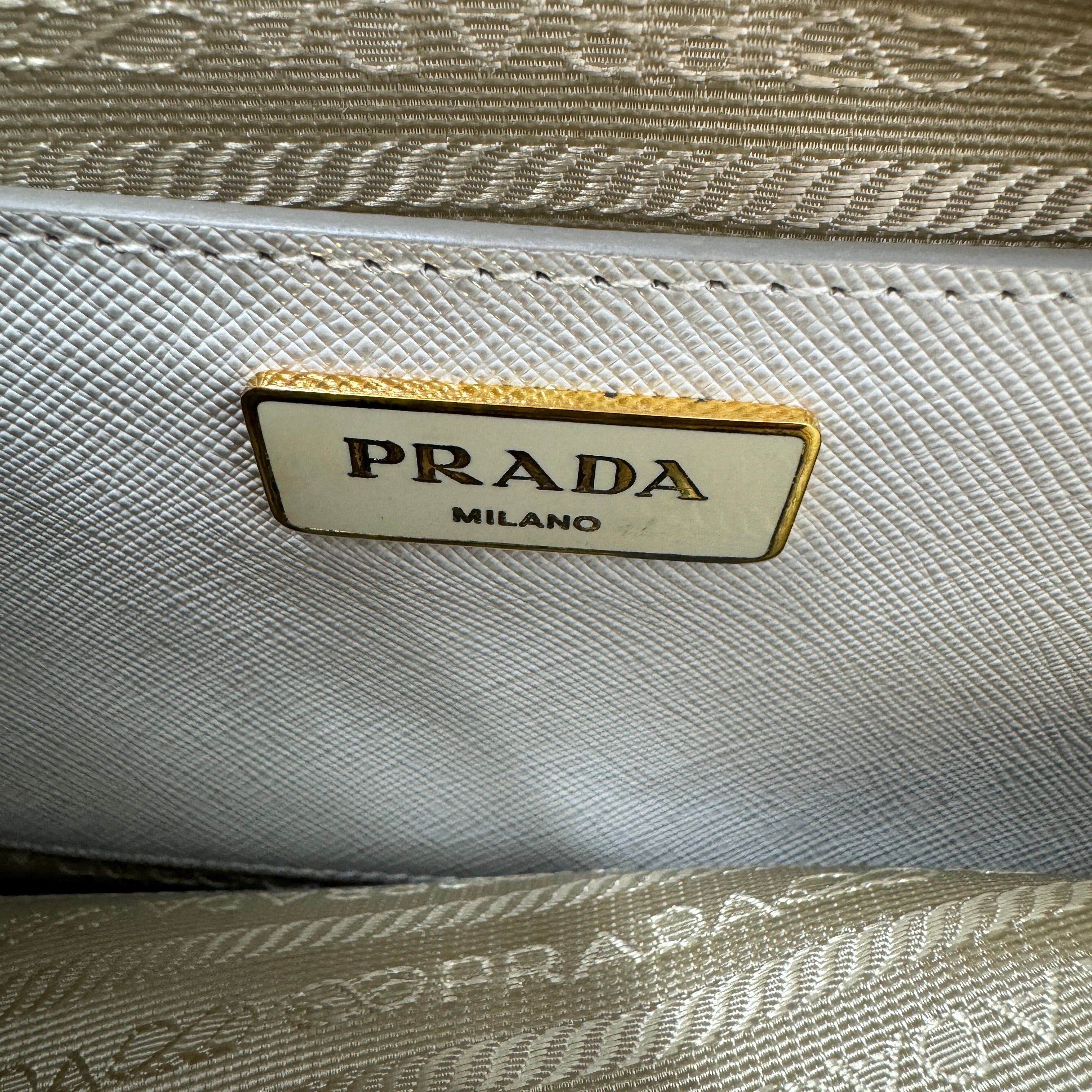 Prada Grey/White Saffiano Promenade Satchel Bag