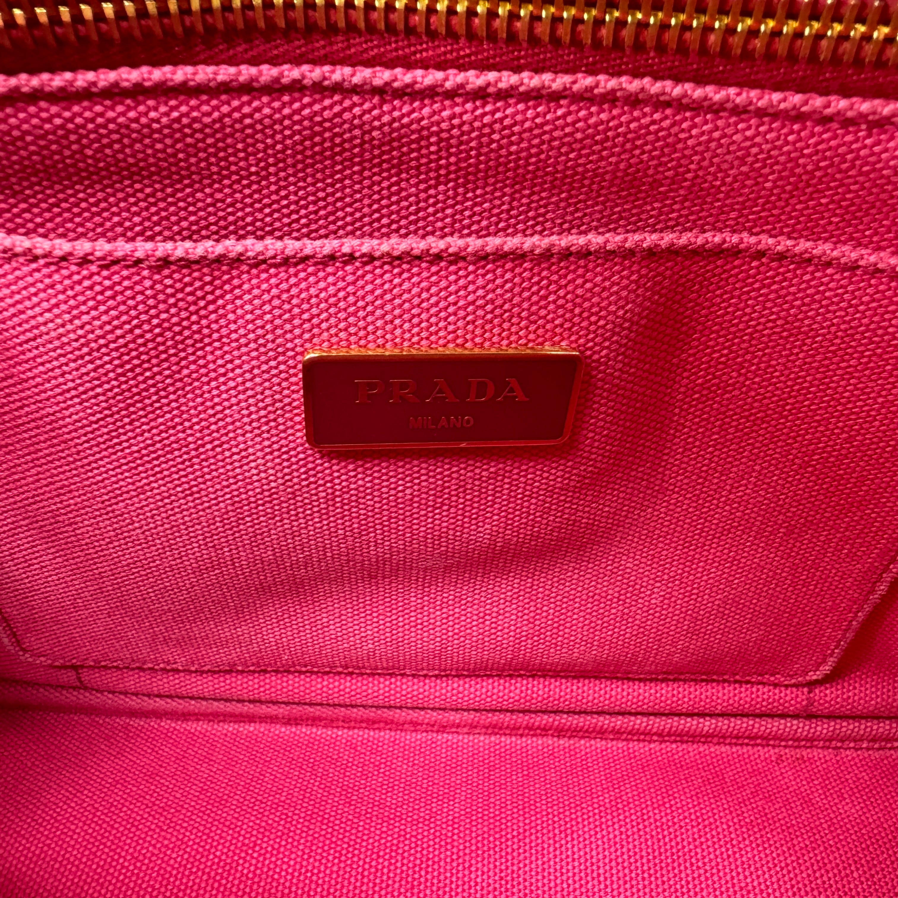 Prada Pink Canvas Canapa Logo 2 Way Tote