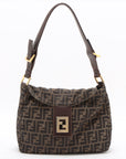 Fendi Zucca Double Flap Hobo Shoulder Bag Canvas