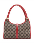 Gucci GG Canvas Jackie Canvas/Leather Shoulder bag Beige w/ Red Trim