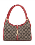 Gucci GG Canvas Jackie Canvas/Leather Shoulder bag Beige w/ Red Trim