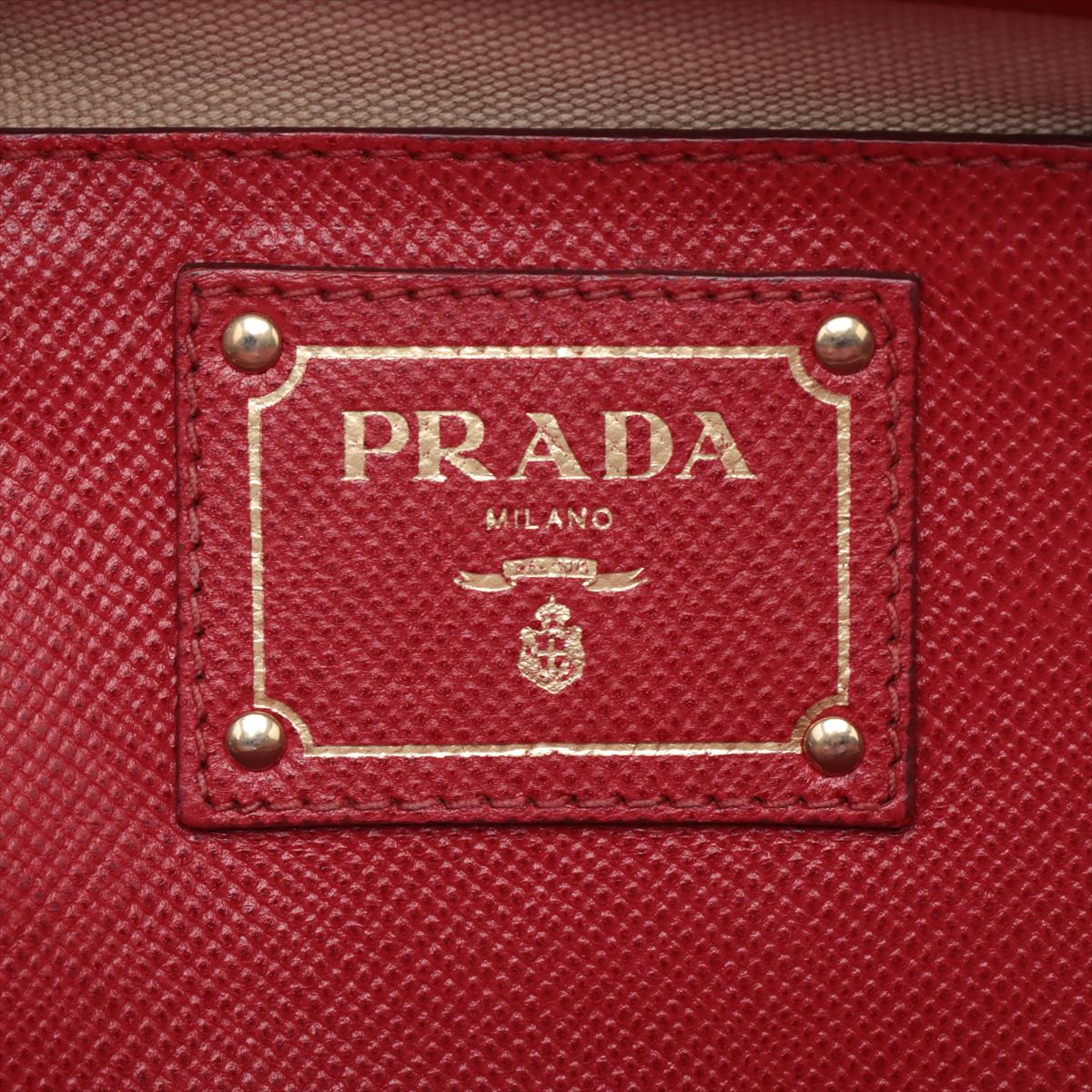 Prada Red/Beige Saffiano Cuir-Trimmed Canapa Tote 