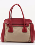 Prada Red/Beige Saffiano Cuir-Trimmed Canapa Tote 