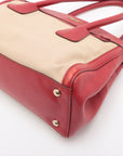 Prada Red/Beige Saffiano Cuir-Trimmed Canapa Tote 