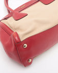 Prada Red/Beige Saffiano Cuir-Trimmed Canapa Tote 