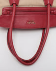 Prada Red/Beige Saffiano Cuir-Trimmed Canapa Tote 