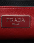 Prada Red Leather Glace Double Zip 2 Way Tote Bag 