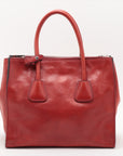 Prada Red Leather Glace Double Zip 2 Way Tote Bag 