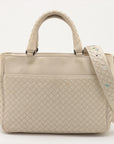 Bottega Veneta Intrecciato Leather 2 Way Handbag White 