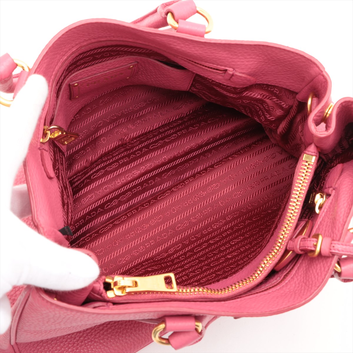 Prada Vitello Daino Leather 2 Way Handbag Pink 