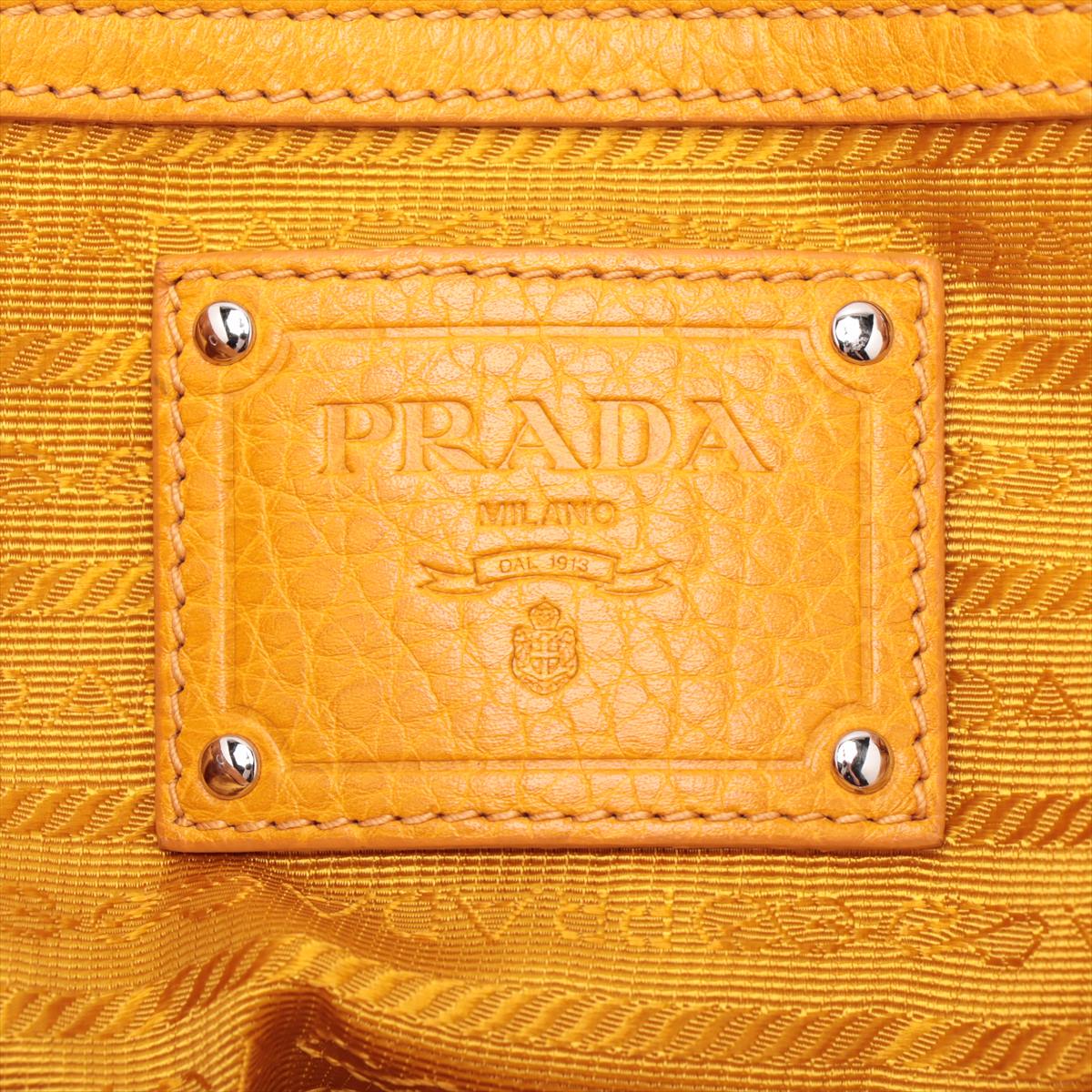 Prada Vitello Leather Braided Handle Yellow 2way Tote Bag  