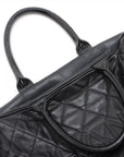 Chanel Logo Matelasse Black Quilted Caviar Skin Bowler Boston Bag 