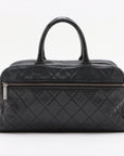 Chanel Logo Matelasse Black Quilted Caviar Skin Bowler Boston Bag 