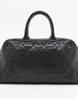 Chanel Logo Matelasse Black Quilted Caviar Skin Bowler Boston Bag 