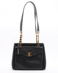 Chanel Coco Mark Caviar Skin CC Grained Pocket Shopper Shoulder Bag Black Gold Metal Fittings 3 Series- 