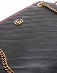 Gucci GG Marmont Medium Azalea Slim Leather Chain Shoulder Bag Black x Red 