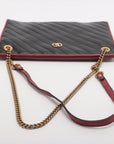 Gucci GG Marmont Medium Azalea Slim Leather Chain Shoulder Bag Black x Red 